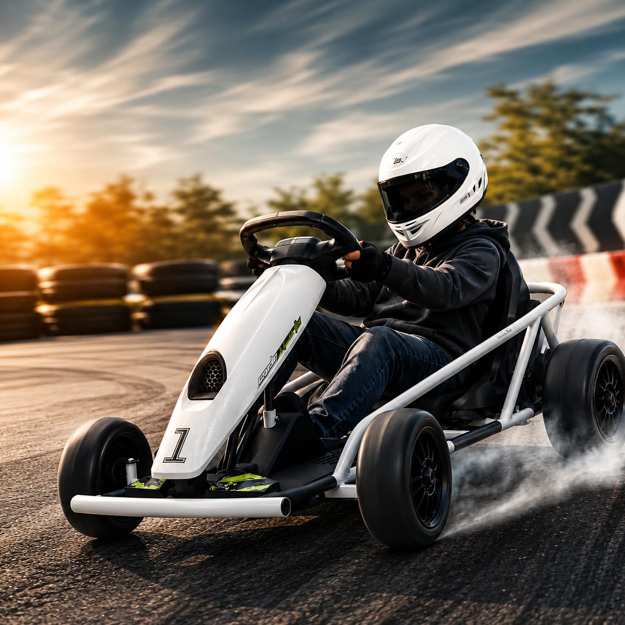 IDEALHOUSE Elektro GoKart 24V, Kinderfahrzeug Mit Drift-Funktion | 24V Kinder Elektro GoKart mit 2x300W Motoren, Drift-Funktion, Sicherheitsgurt, Sanftanlauf, Musik und verstellbarem Sitz
