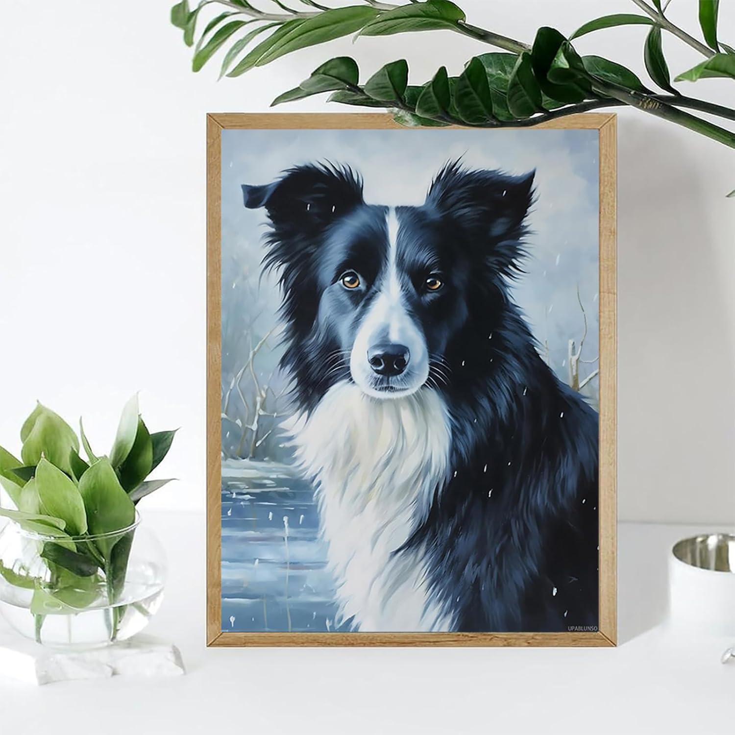 UPABLUNSO Dog Border Collie Diamond Painting Kits for Adults Beginner DIY Paint by Numbers with Full Drill Diamond Dots for Home Wall Art Decor 12x16inch