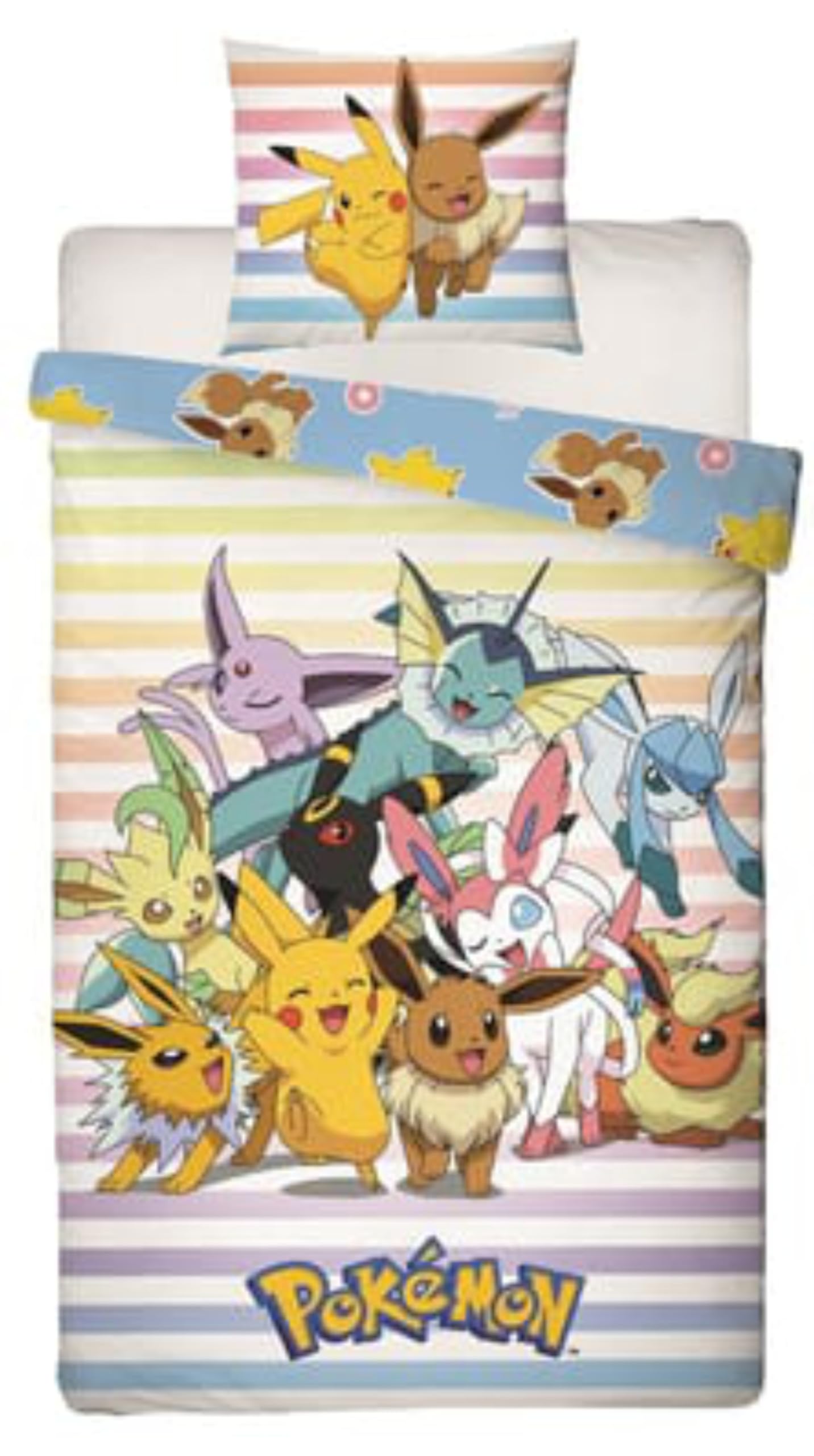Housse de couette Pokémon 140x200 cm réversible avec taie d'oreiller certifiée Oeko TEX