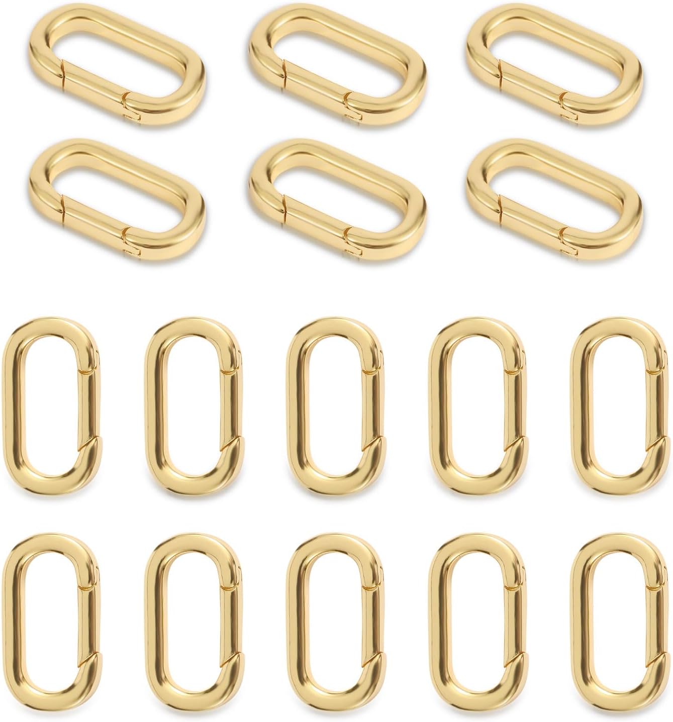 18K Gold Filled Jewelry Clasps Oval Spring Clip Carabiner Necklace Bracelet Shortener Connector for DIY Crafts (22mm-12 pcs)