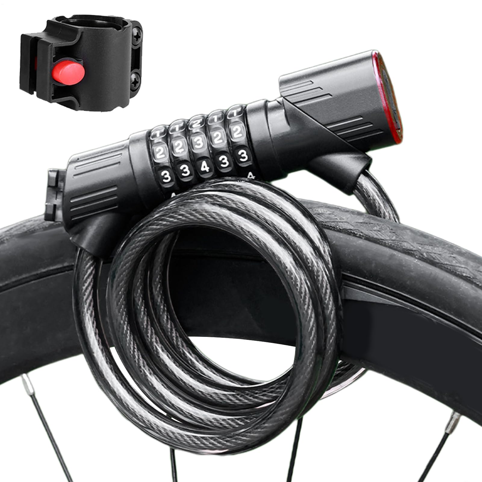 Cadenas de câble pour vélo et trottinette, antivol combinaison 5 chiffres avec lumière LED