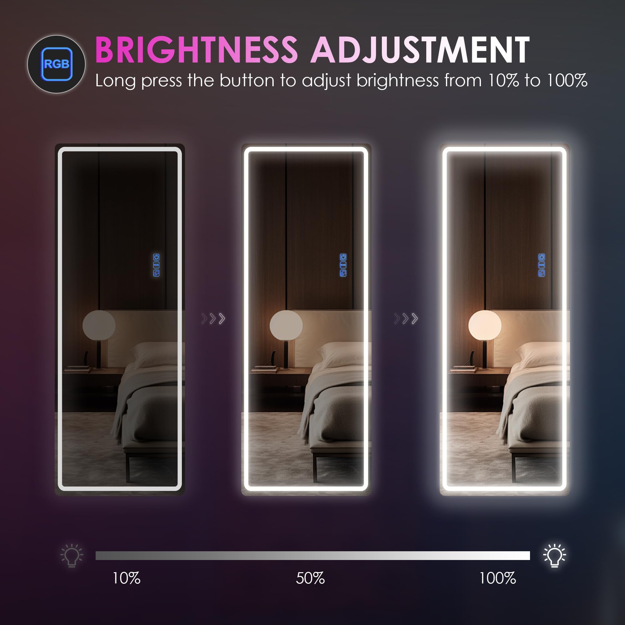LVSOMT RGB Ganzkörperspiegel mit Beleuchtung, 153x50cm Standspiegel Ganzkörperspiegel Ohne Rahmen, LED Wandspiegel Groß für Schlafzimmer Wohnzimmer, 7 Dynamische Modi und 7 Farben Licht, Weiß