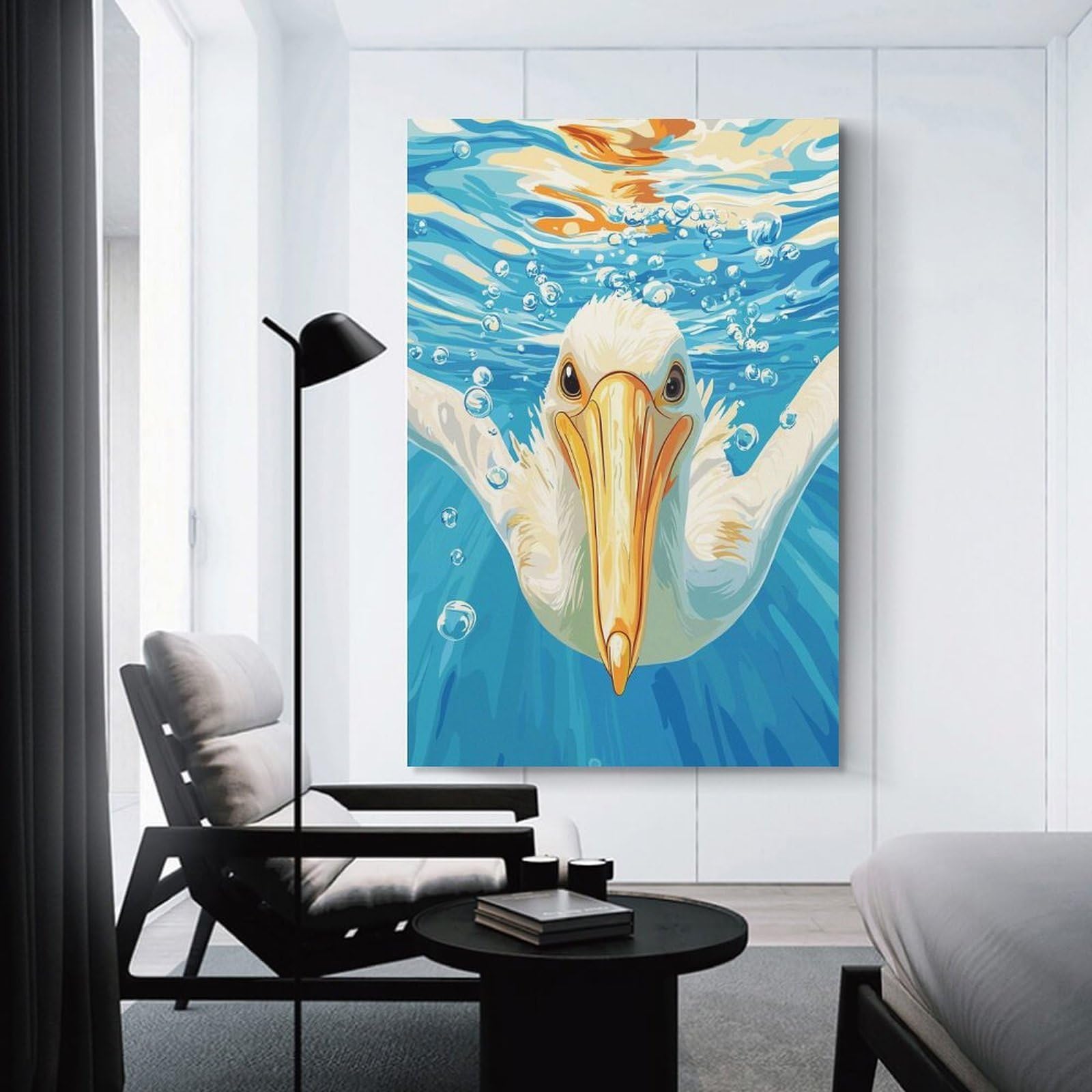 Junmoney Pelican Underwater Illustration Canvas Art Print 24x36inch(60x90cm), for Office Decor, Home Working Or Creative Rooms, An Interior Accent for Desk Areas