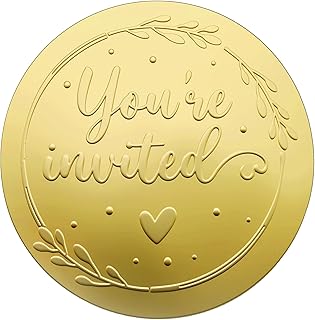 100 x You're Invited Embossed Gold Foil Seals Sticker Embossed Raised Sticker Label, Envelope Embossing Seal Stickers, Wedding Sticker Party Invitation Sticker, 1.6” (Gold)
