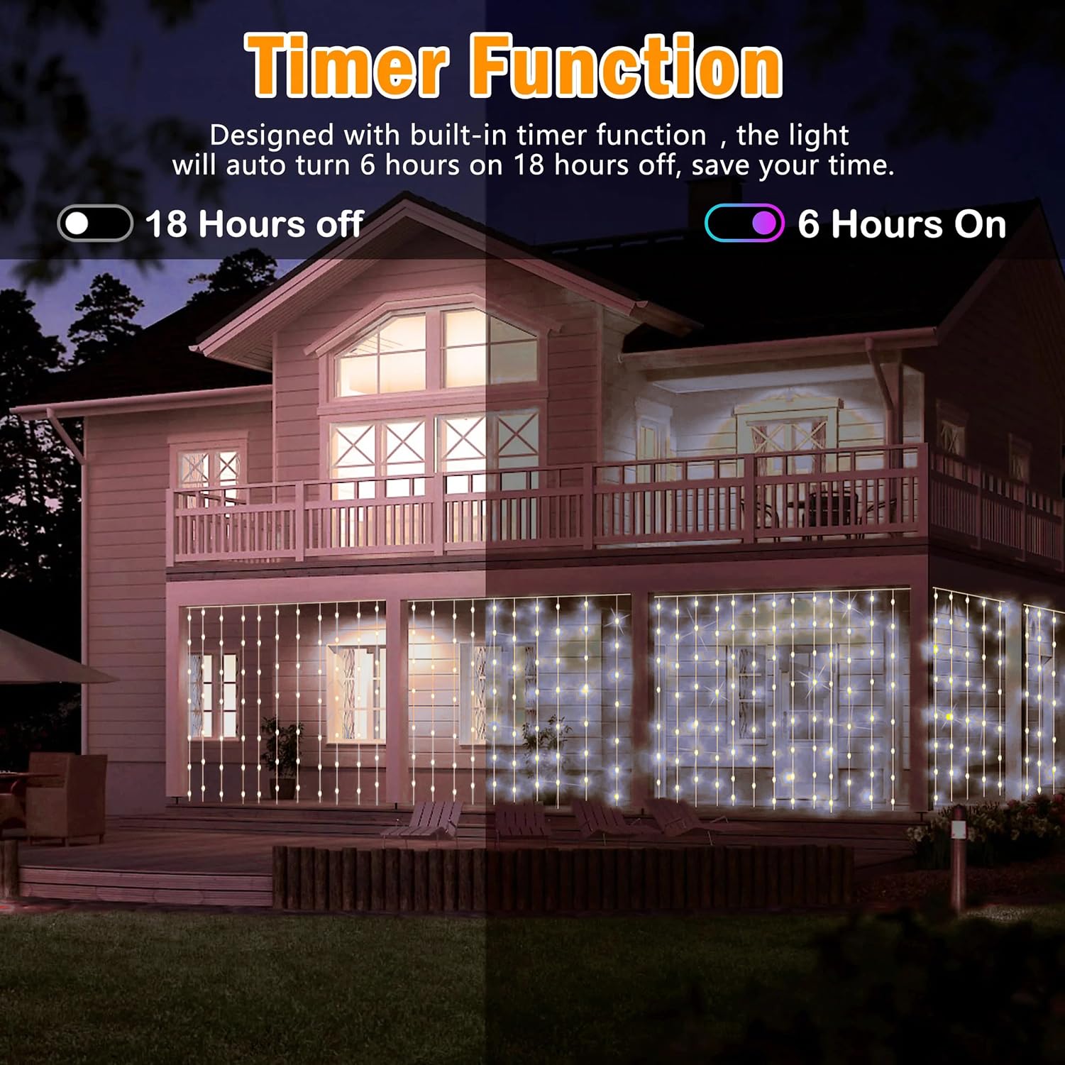 yowin Tenda Luminosa 600 LED 6m x 3m Luci Natale Esterno, 8 Modalità Tenda Luci Natale IP65 Impermeabile Cascata Luci per Giardino Matrimonio Feste Interno Addobbi Natalizie - Bianco Freddo