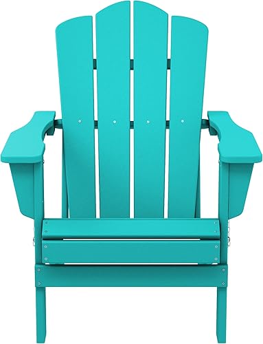 Vista 381 de KINGYES - Silla Adirondack plegable, sillas de patio de polietileno de alta densidad para todo tipo de clima, silla de césped con textura de madera