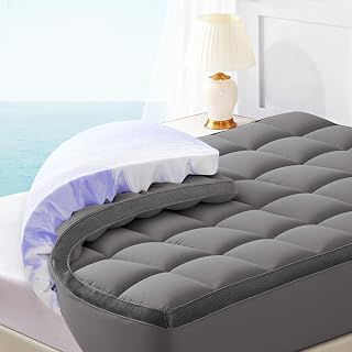 Dual Layer 4 Inch Memory Foam Mattress Topper Full - 2 Inch Gel Memory Foam and 2 Inch Pillow Top Mattress Pad, 7-Zone Egg Crate Full Size Mattress Topper Support(Grey)
