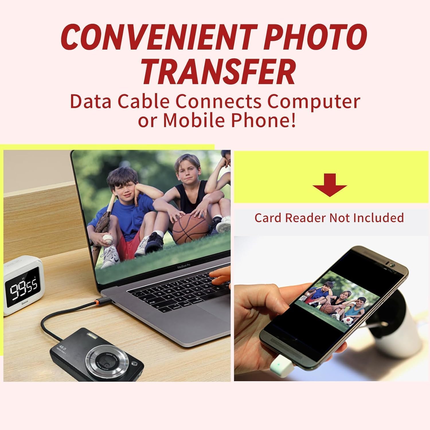 Appareil Photo Numérique FHD 1080p, Zoom 16x, Appareil Photo Compact avec Batterie De 1300 mAh, Écran De 2,4 Pouces,Appareils Photos Enfants Cadeau De Noël pour Enfants.