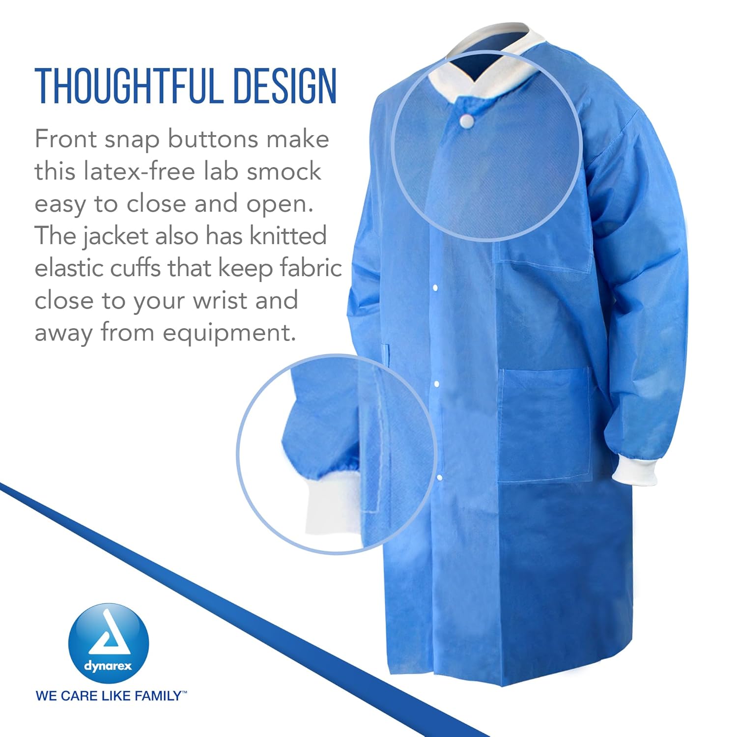 Dynarex 2074 Lab Coat, SMS Fabric with Pockets, Large, Dark Blue (Pack of 3)