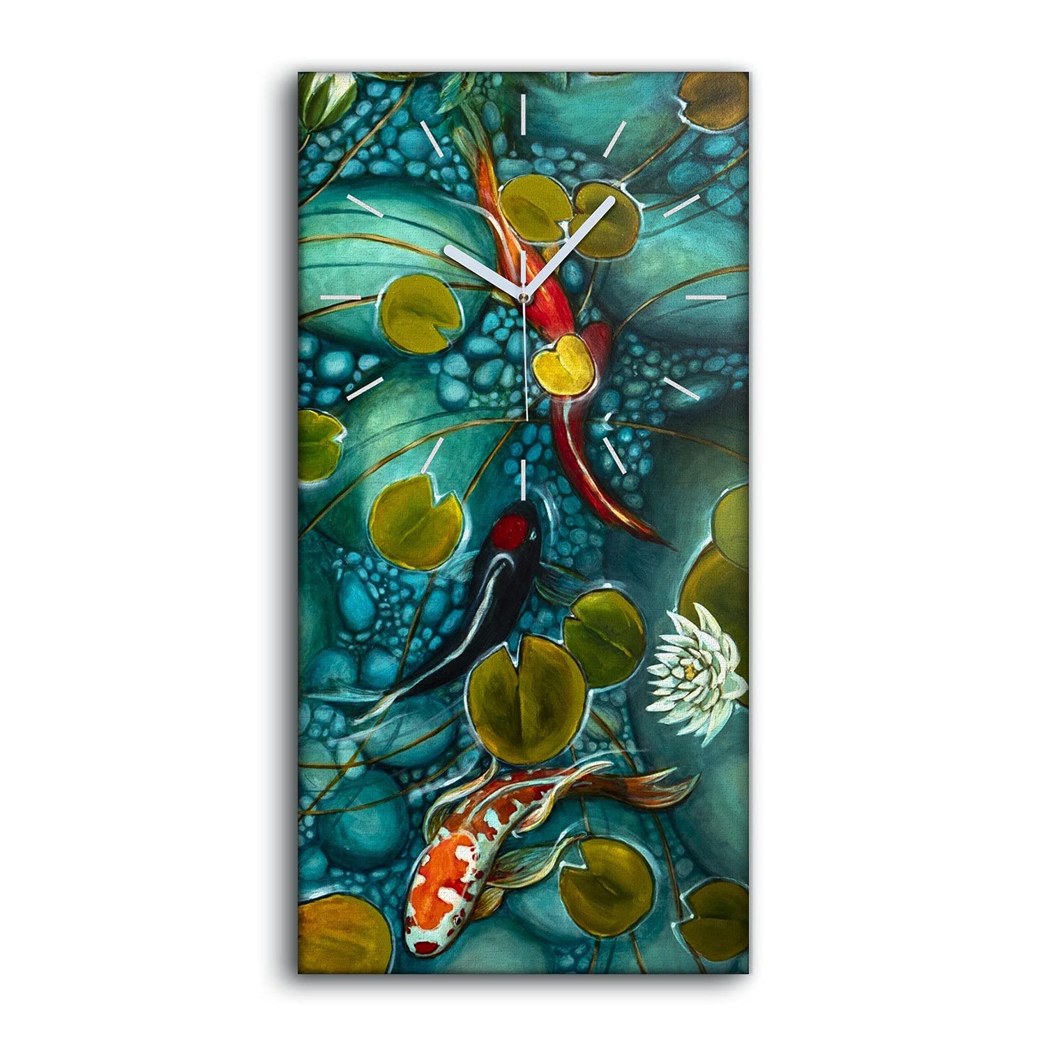 Horloge sur toile de qualite superieure fleurs et poisson art mural