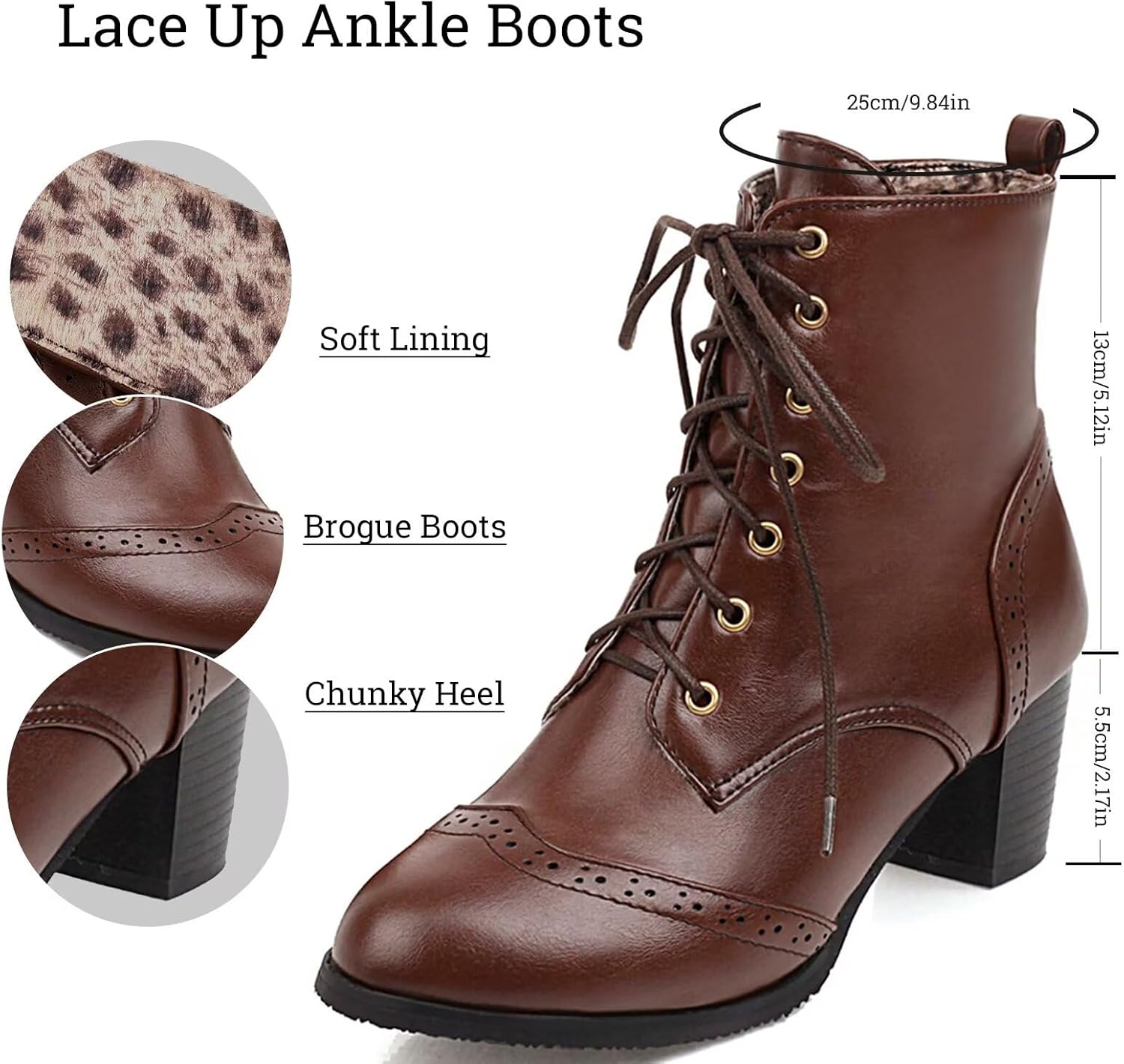 UniqueStride Women's Brogue Ankle Boots Lace Up Ankle Bootie with Chunky Block Heel Round Toe Shoes - Image 5