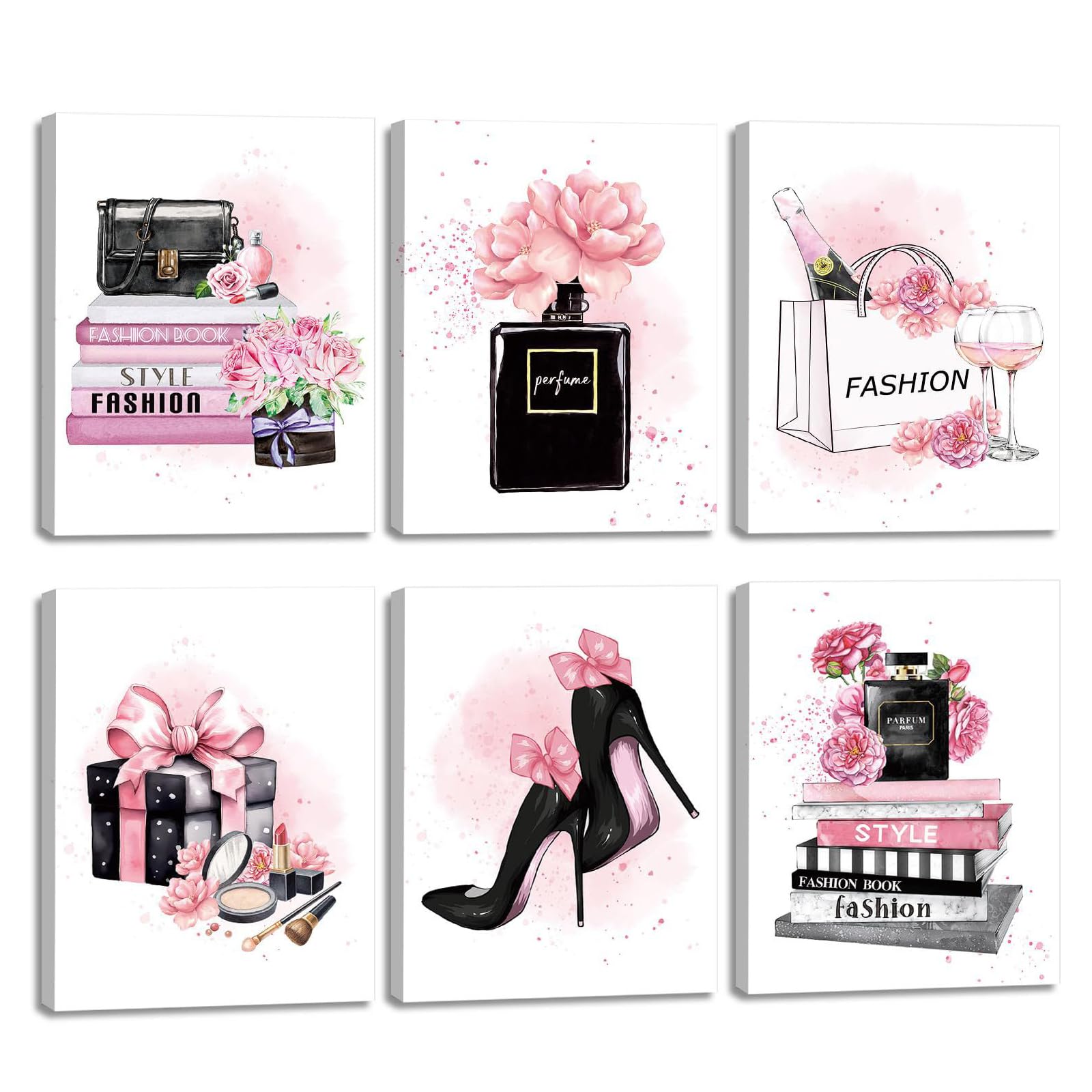 Tivleed 6 Pieces Pink Floral & Makeup Canvas Wall Art Prints for Bedroom