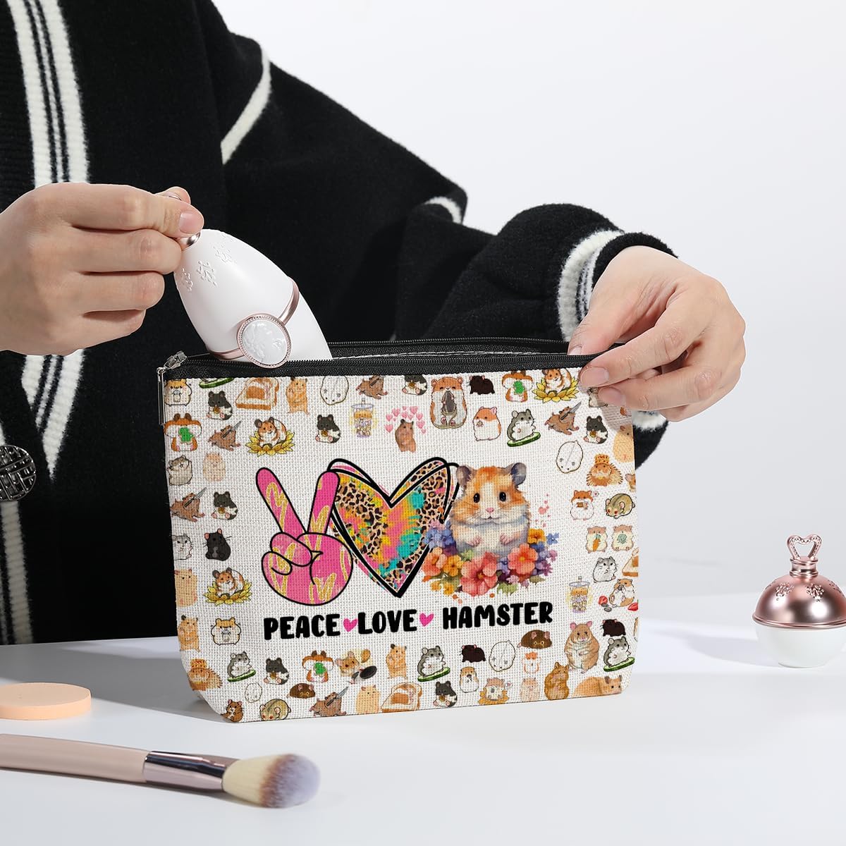 Hamster Gifts for Hamsters Lovers Gift for Women Girls Hamster Makeup Bag Funny Birthday Christmas Gift for Best Friend Sister Cute Hamsters Travel Toiletry Makeup Organizer Zipper Pouch - Image 7