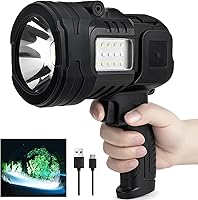 Lylting 90,000 Lumens Rechargeable Spotlight Flashlight - Super Bright LED with COB Side Light, USB Power Bank, IPX6 Waterproof for Hunting Camping Boating
