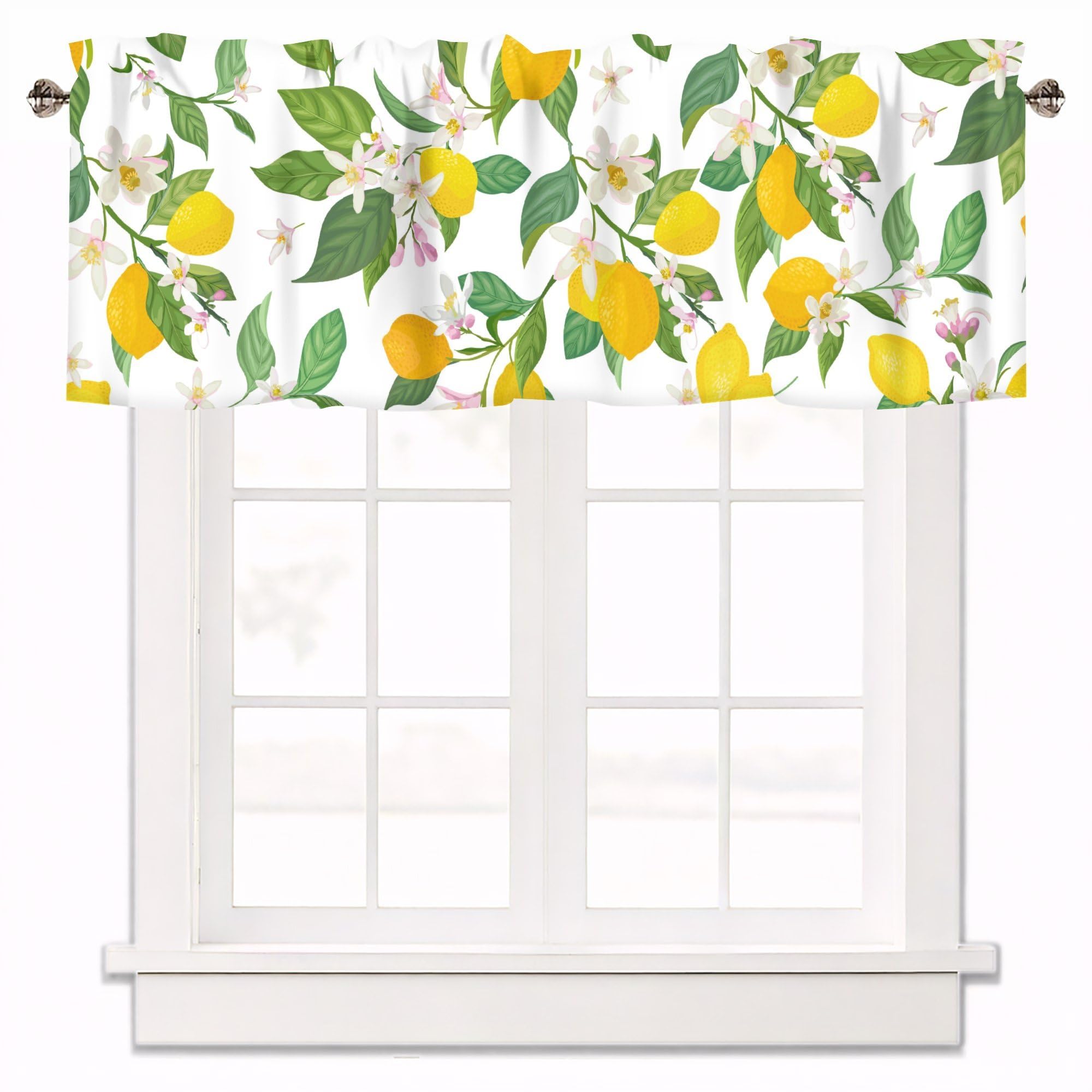 Floral Lemon Valances for Windows 1 Panel, Short Curtains 54x18 Inch