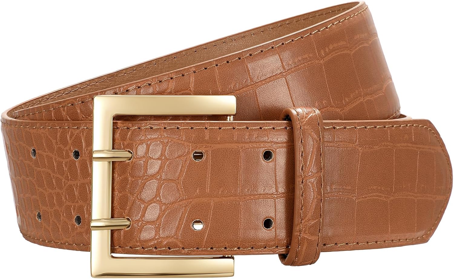 SANSTHS Women Wide Leather Belt for Dresses Jeans Fashion Gold Buckle Ladies Waist Thick Belt