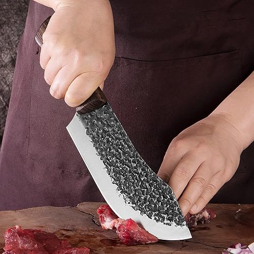 Miniatura 6 de Cuchillo de corte de carne de chef de 7 pulgadas, hecho a mano, forjado, carnicero, carne, deshuesado, filete de pescado, cuchillos de cocina, acero