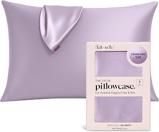 Kitsch Satin Pillowcase with Zipper - Standard Size, Lavender | Softer Than Silk Pillow Cases, Smooth Cooling Satin Pillow Case for Hair and Skin, Wrinkle-Free, Machine Washable