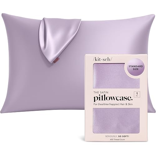 Kitsch Satin Pillowcase with Zipper - Standard Size, Lavender | Softer Than Silk Pillow Cases, Smooth Cooling Satin Pillow Case for Hair and Skin, Wrinkle-Free, Machine Washable