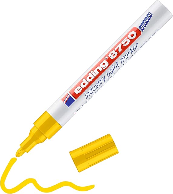 edding 8750 industry paint marker - yellow - 1 pen - round nib 2-4 mm - paint marker for writing on dusty, slightly oily surfaces, tyres, metal, glass and wood - permanent, waterproof