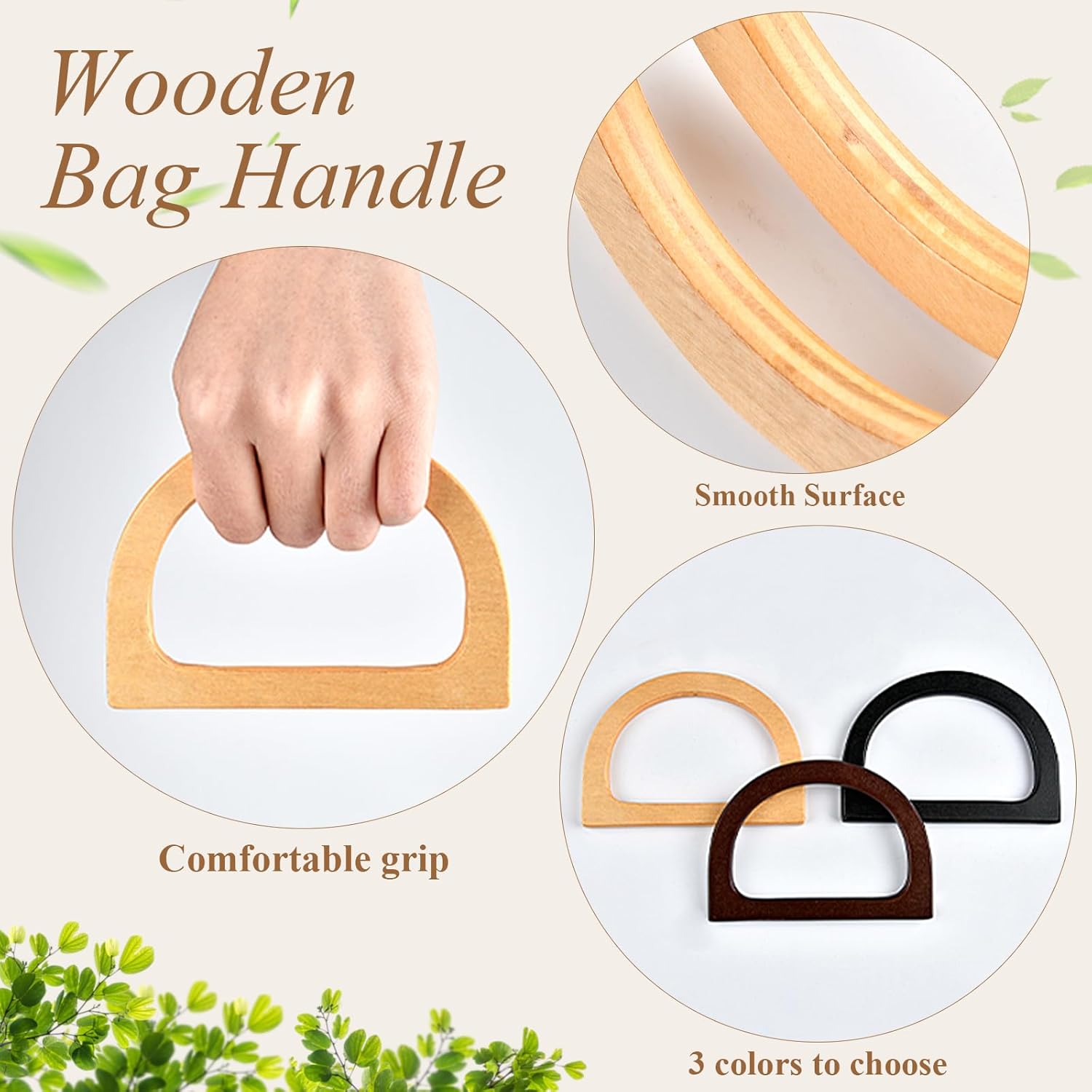 Worldity 10 Pcs Wooden Bag Handles for Bag Making, D Shape Purse Handles, Classic Purse Handles for Crochet Bags, Purse Making Supplies Purse Handles Replacement for Handmade Beach Crochet Bag - Image 4