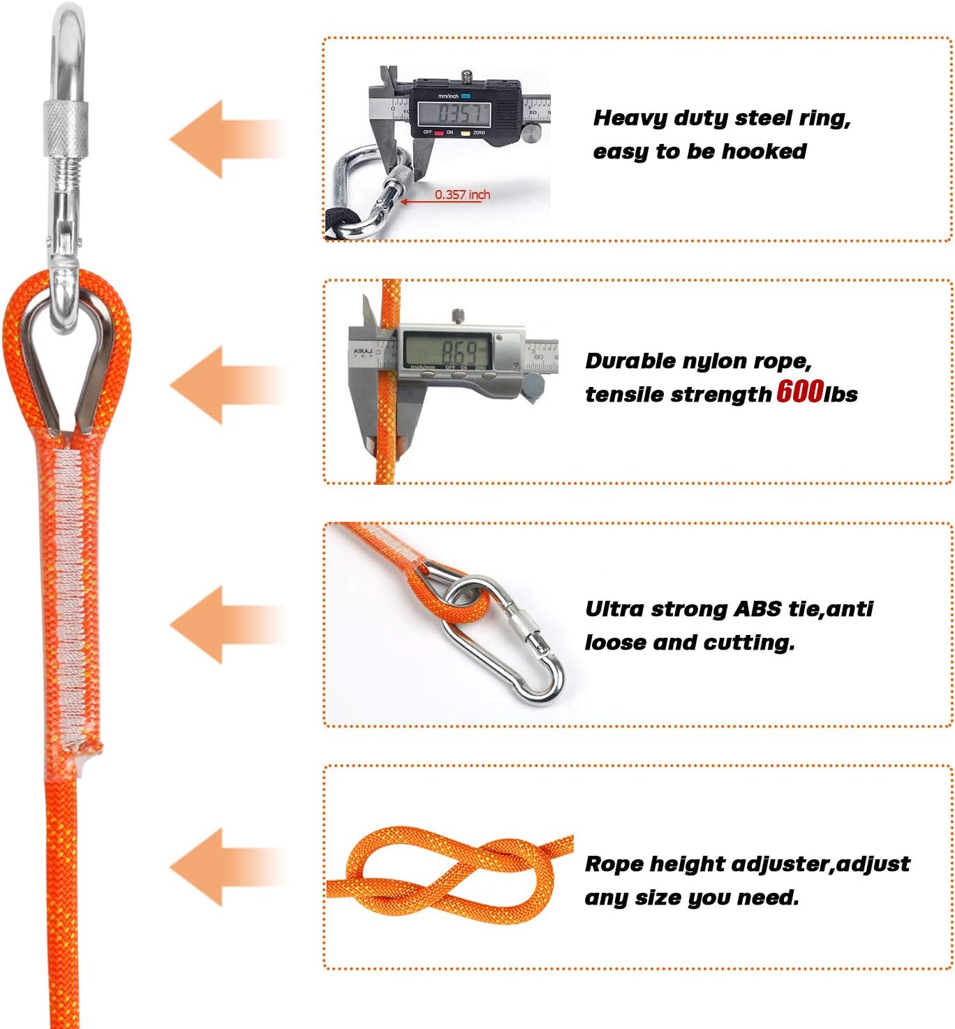 RENRANRING 32ft/64ft/96ft Outdoor Climbing Rope, Static Rock Climbing Rope, Escape Rope Ice Climbing Equipment Fire Rescue Parachute Rope