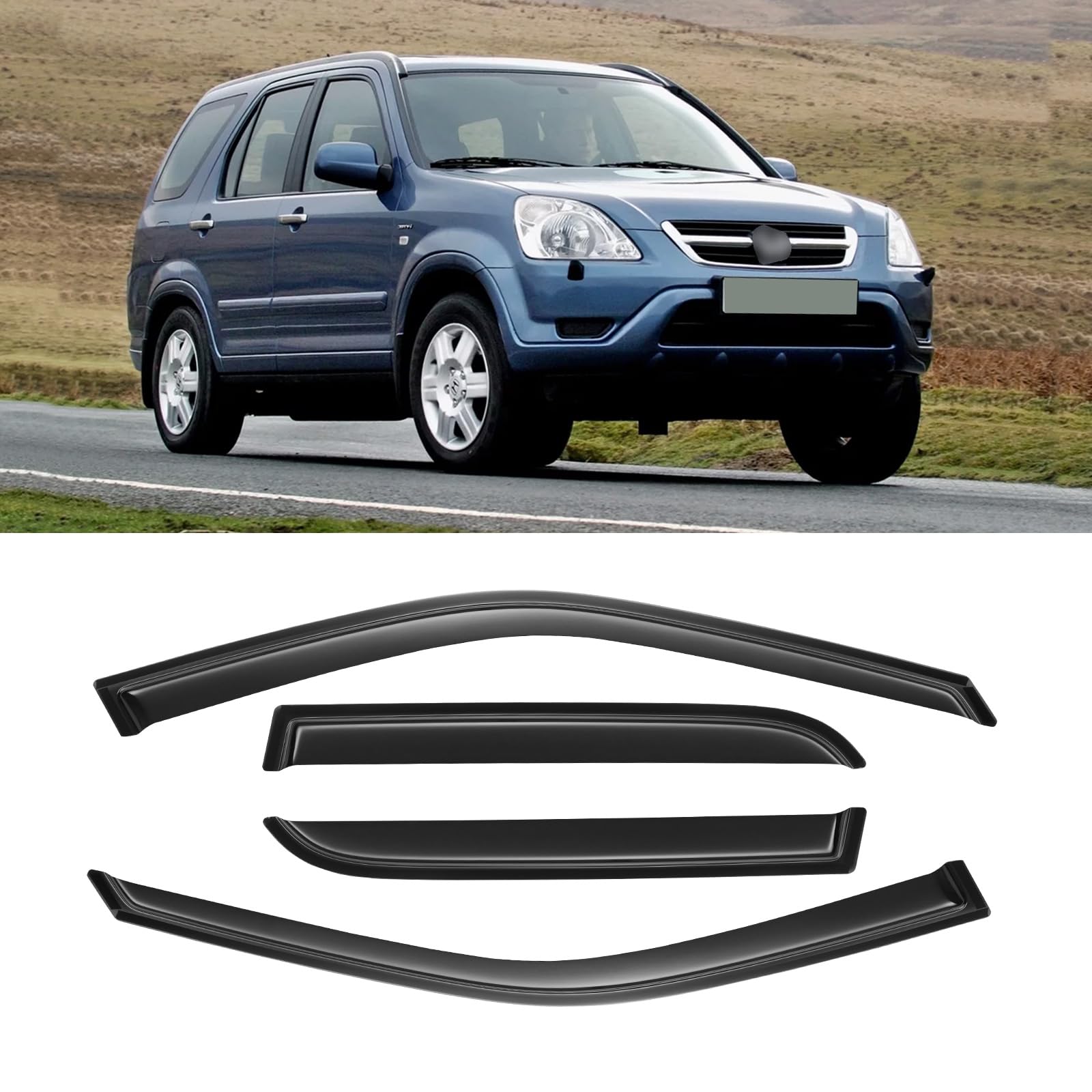 Window Visor for 2002-2006 Honda CR-V CRV, Out-Channel Rain Guards Shields Vent Deflector Shade Wind Dark Smoke for 02-06 CR-V CRV 02 03 04 05 06, Outside-Mount, 4PCS