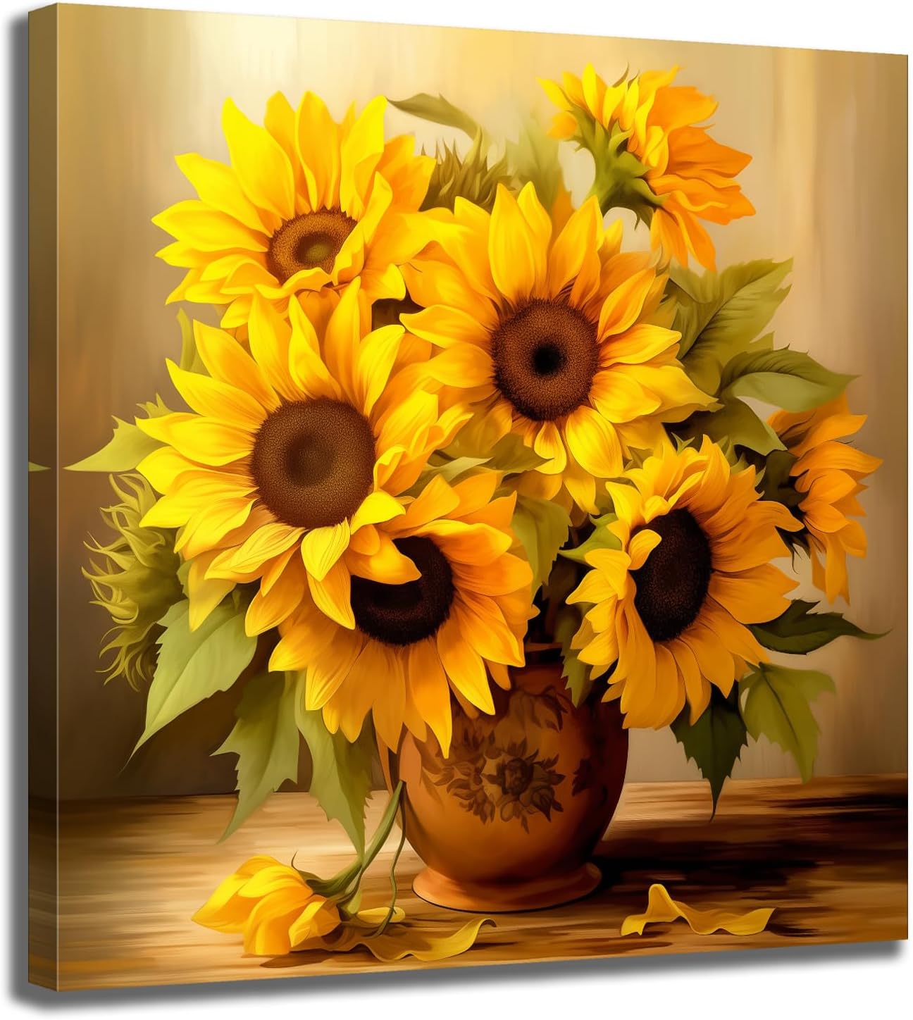 GLOKAKA Sunflower Wall Art Sunshine Sunflower Bathroom Decor Artwork Farmhouse Countryside Vintage Kitchen Print Painting Vintage Flower Picture for Bedroom Living Room Decor