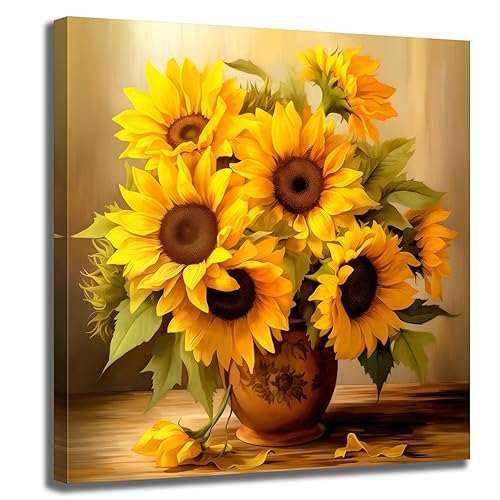 GLOKAKA Sunflower Wall Art Sunshine Sunflower Bathroom Decor Artwork Farmhouse