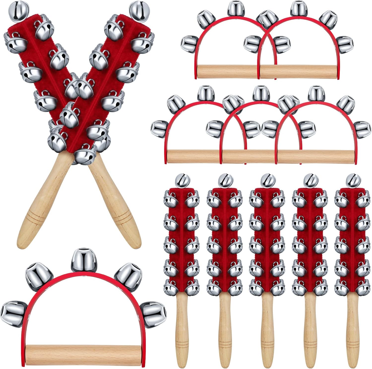 10 Pieces Christmas Hand Sleigh Bells Wooden Bell Red Hand Jingle Bells Musical Percussion Instrument for Christmas Party Favors Birthday Gifts family gatherings : Musical Instruments
