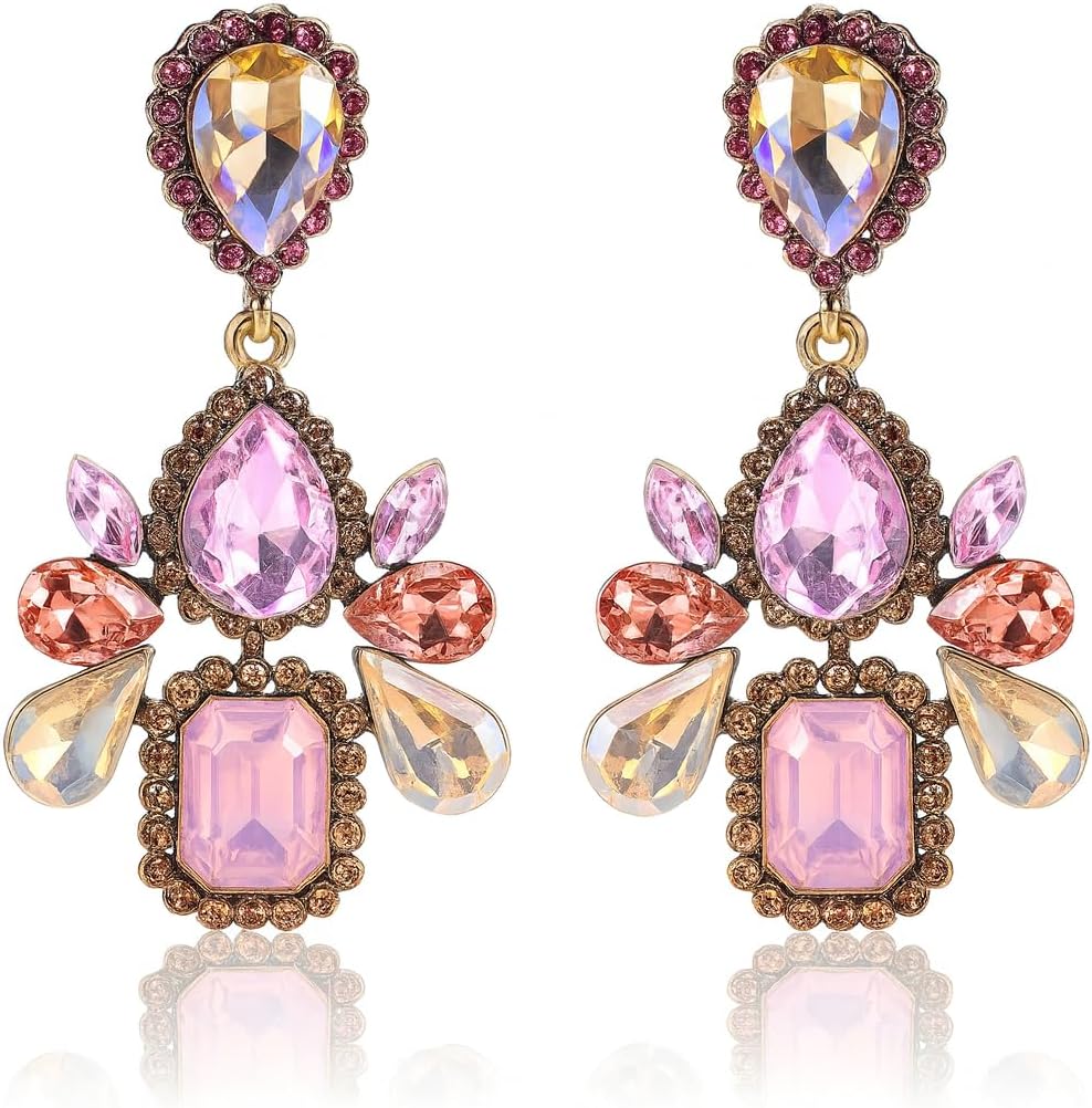 ASTRUE Bold Crystal Statement Earrings for Women – Colorful Rhinestone Drop Earrings – Party Jewelry Gift for Her