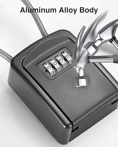 Miniatura 4 de Puroma Caja de seguridad, caja de bloqueo de pared, caja de bloqueo de combinación portátil, impermeable, con mango de cable extraíble para llaves