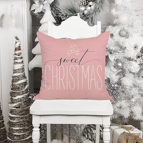 Pink Stripe Christmas Pillow Covers 18X18 Set Of 4 Snowman Santa Claus Throw Pillow Cases Hello Winter Holiday Outdoor Cushion Covers For Sofa Farmhouse Christmas Decorations #TOP4