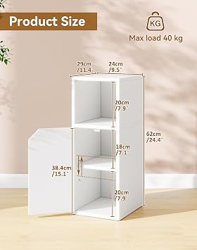 YMYNY Narrow Bedside Table Set of 2, Slim Side Table with Open Compartment and Door, Adjustable Shelf, Bedside Cabinet, for Bedroom, Living Room, White HST016W-2