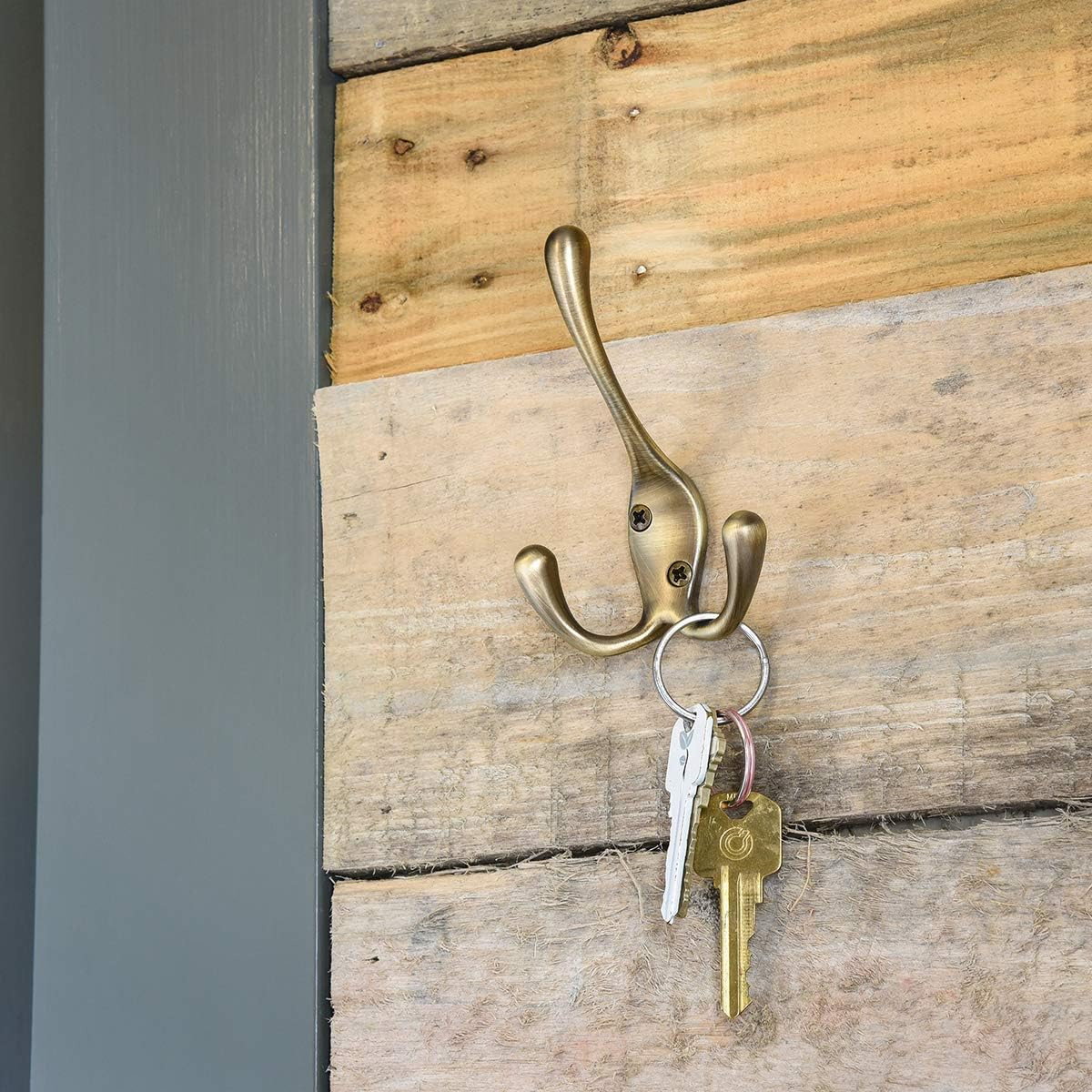 Amazon Basics Coat Hook - Antique Brass, 5-Pack