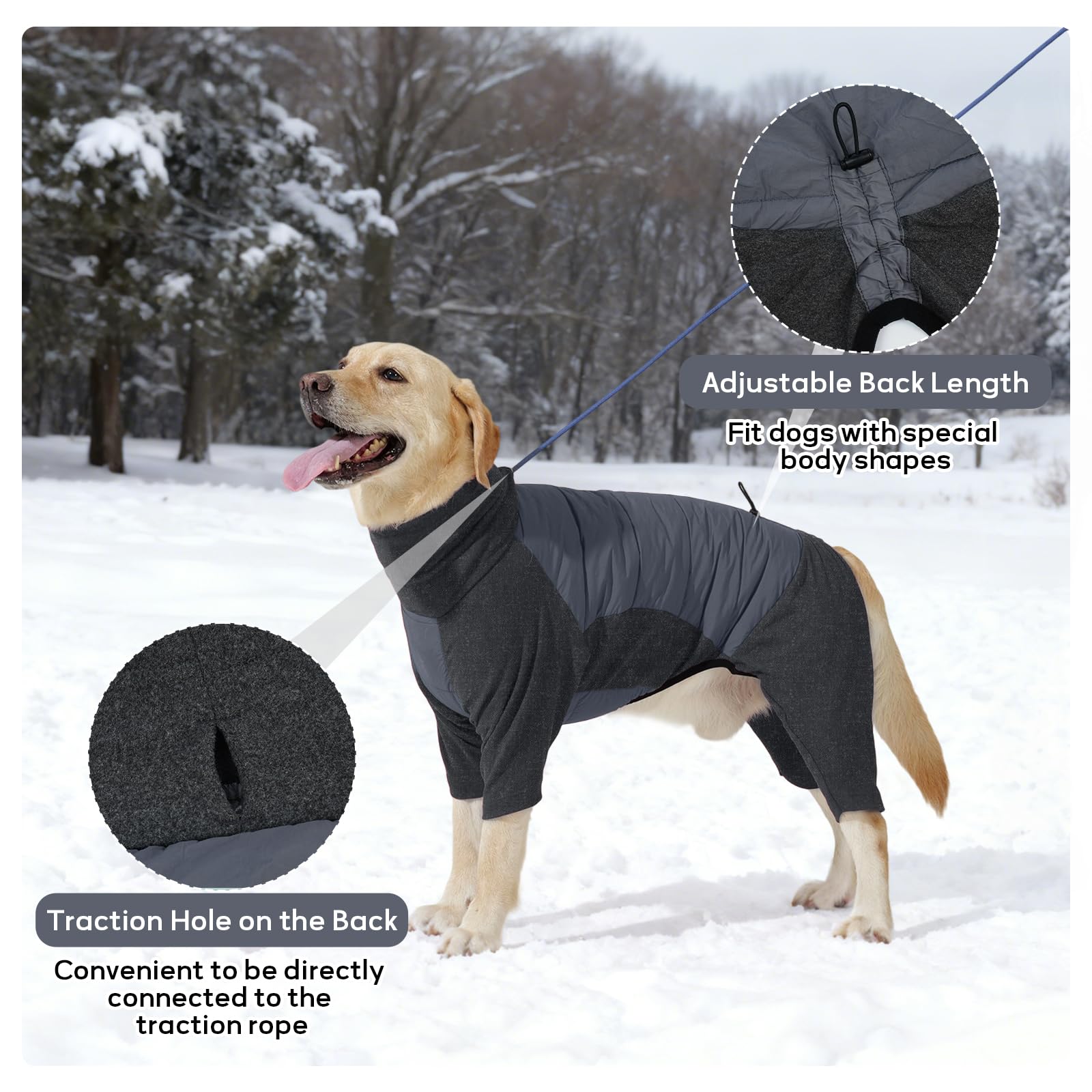 IDOMIK Abrigo para perro, abrigo de invierno impermeable para perro con agujero para arnés, chaquetas de cuello alto de cuatro patas para perros grandes, medianos y pequeños, pijama cálido para