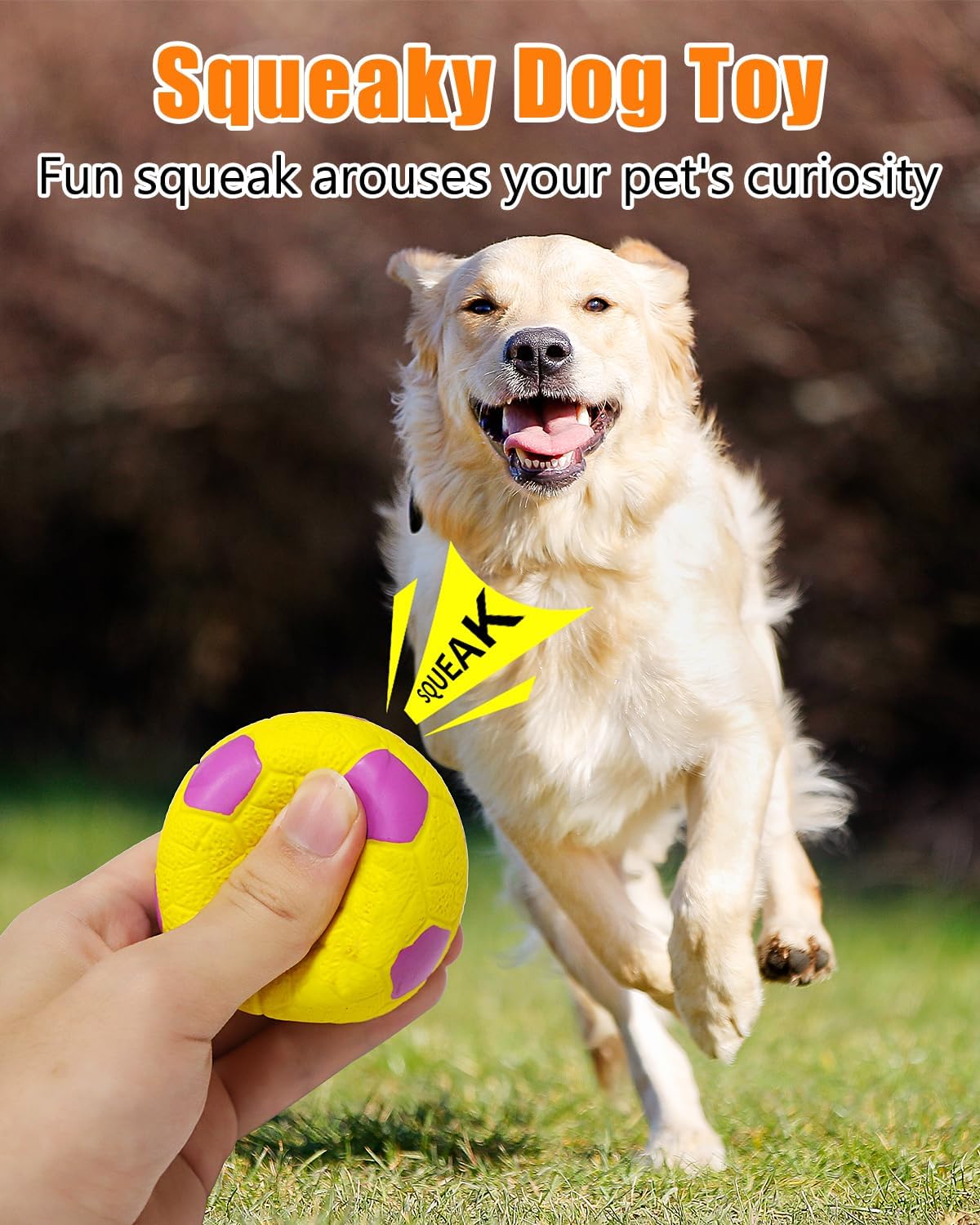 Squeaky Dog Balls, Interactive Funny Puppy Chew Toys for Fetch Play to Keep Them Busy, Latex Rubber Pet Tennis Soccer Ball Toy Bundle (4 Pack) for Medium Breed Dogs image 2