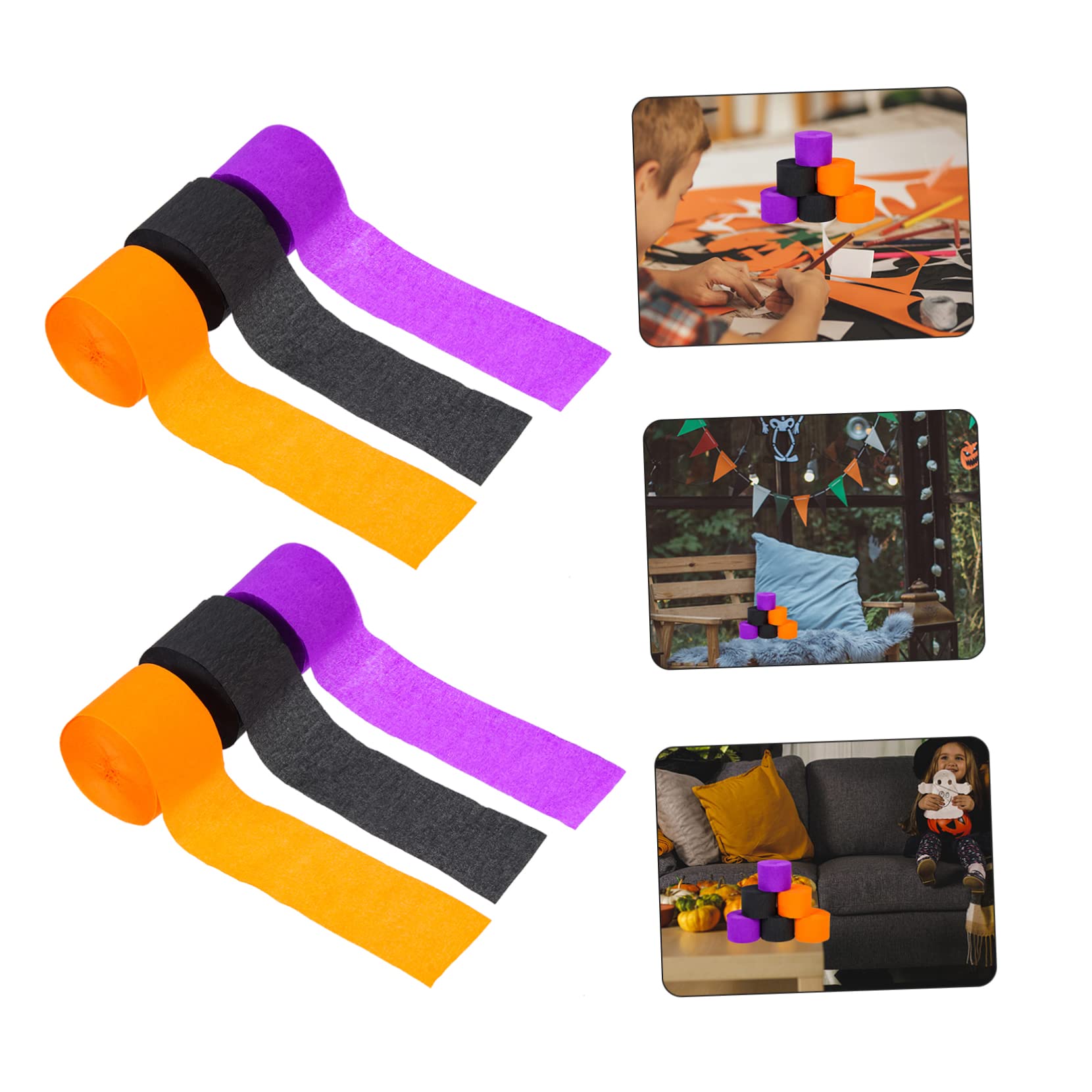 SEWACC 4sets Halloween Party Streamer Orange Schwarz Crepe Rollen Dacoratin Decor Handwerk Liefert 6 Rollen * 4