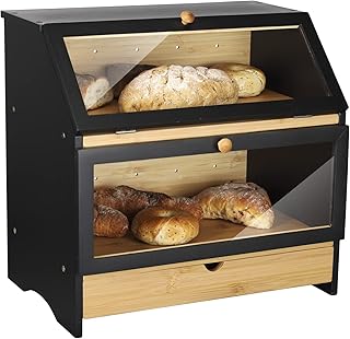 HOMEKOKO Large Bamboo Two-layer Bread Box Wit...,