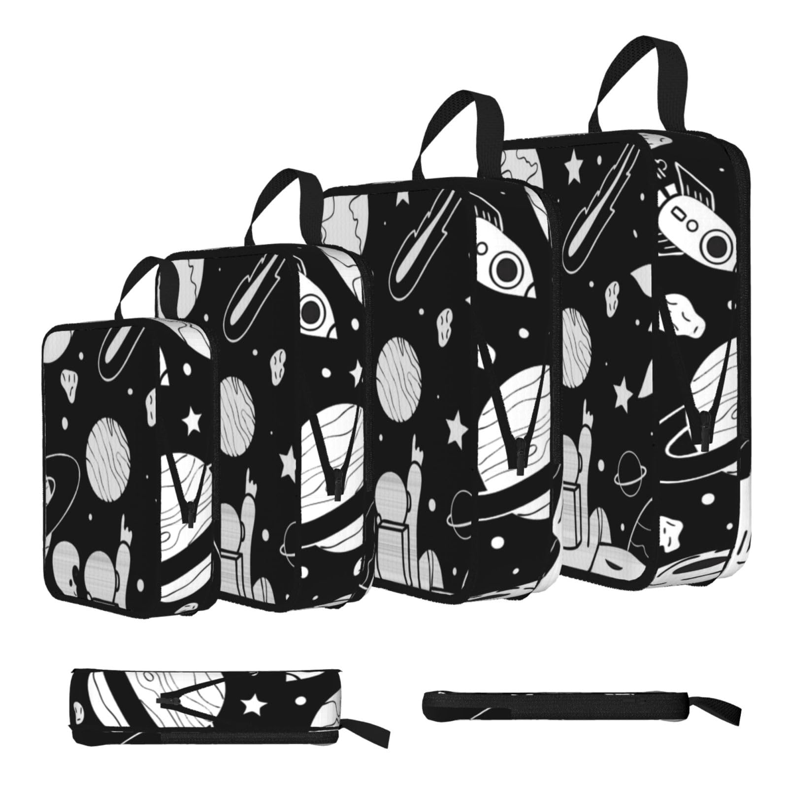 Esnaiuvcd Black Astronaut Print 4 Set Compression Packing Cubes For Suitcases,Expandable Storage Bags Organizers