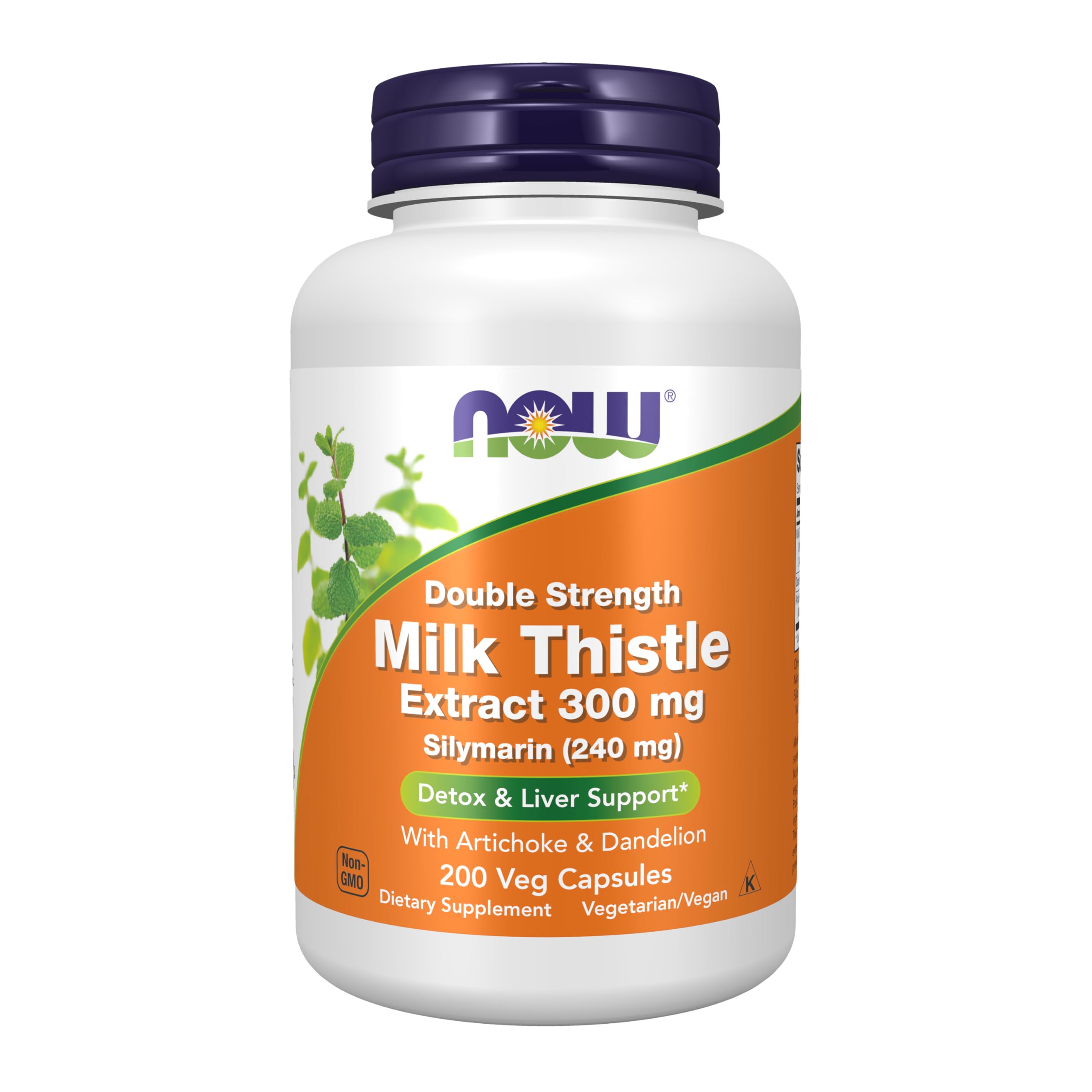 NOW Foods Supplements, Silymarin Milk Thistle Extract 300 mg with Artichoke and Dandelion, Double Strength, Supports Liver Function*, 200 Veg Capsules