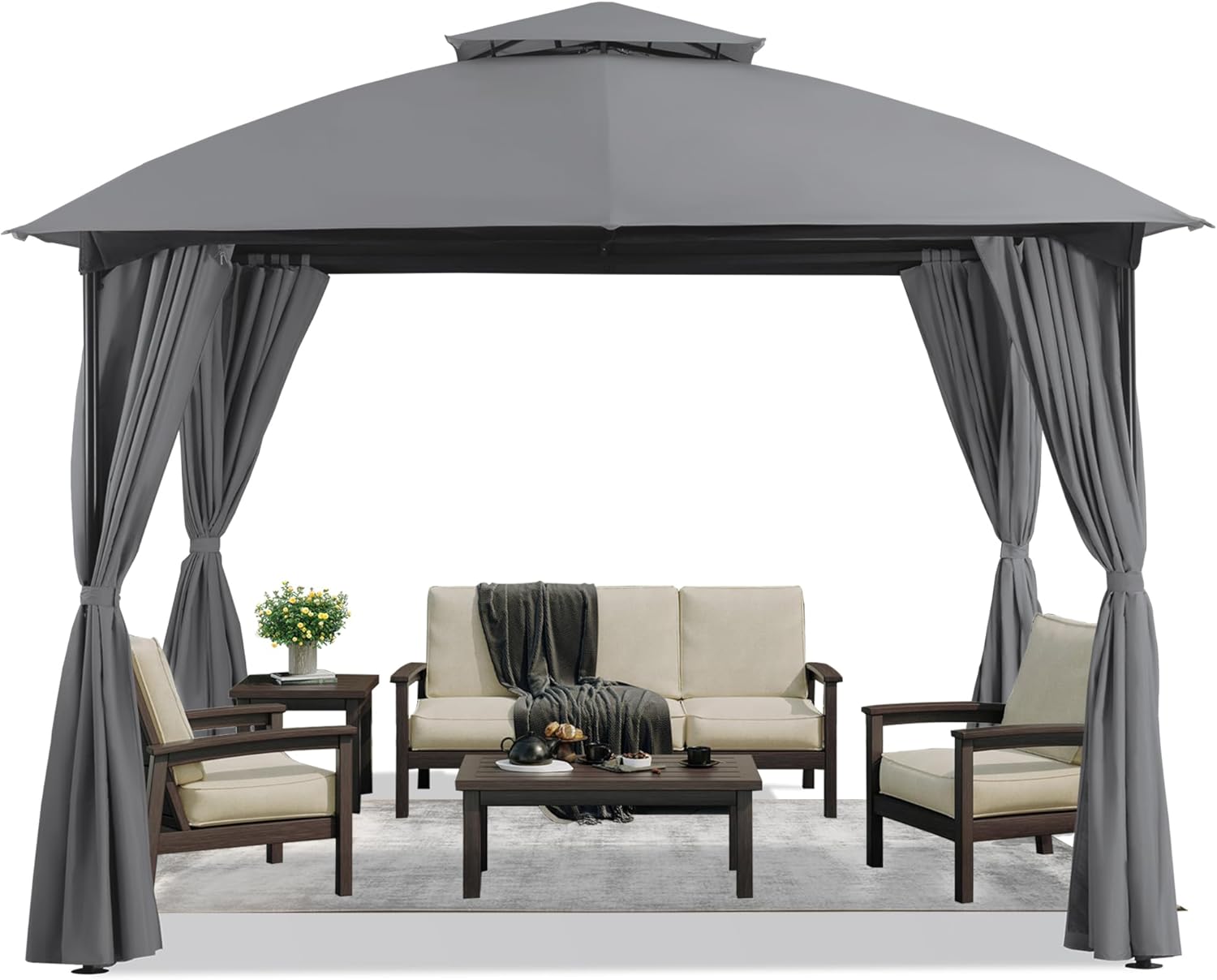LAUSAINT HOME Patio Arc Gazebo Outdoor Canopy Tent 10'x10', Party Tent Shelter with Curtains & Expansion Bolts and Wind-Resistant Ropes for Patios, Garden, Backyard and Lawn, Grey