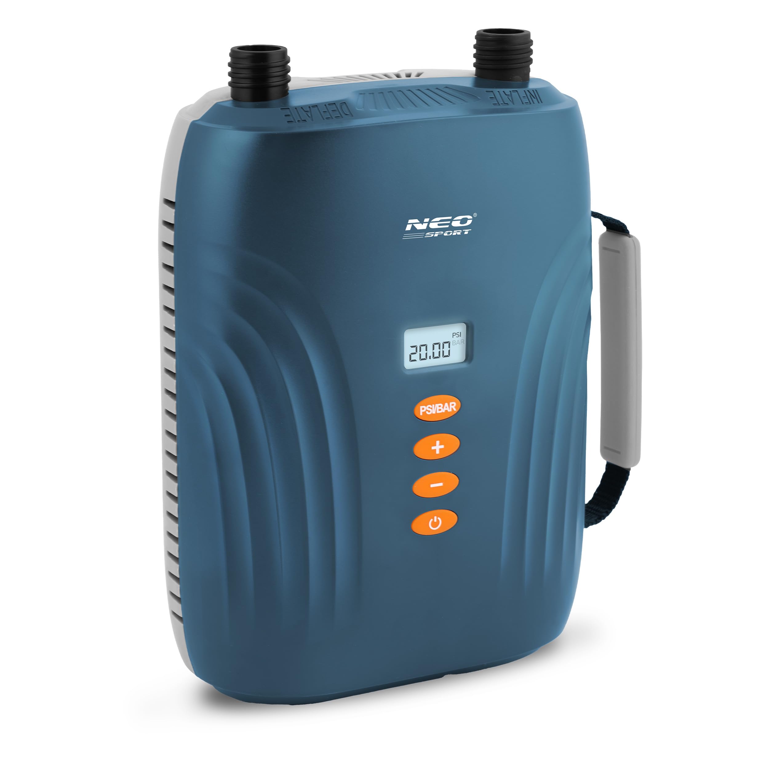 Neo-Sport Pompka Elektryczna do SUP i Materaca Turystycznego 12 V - 20 PSI Double Motor 6 Końcówek - Szybkie Pompowanie i Wypompowywanie Desek SUP Pontonów i Kajaków