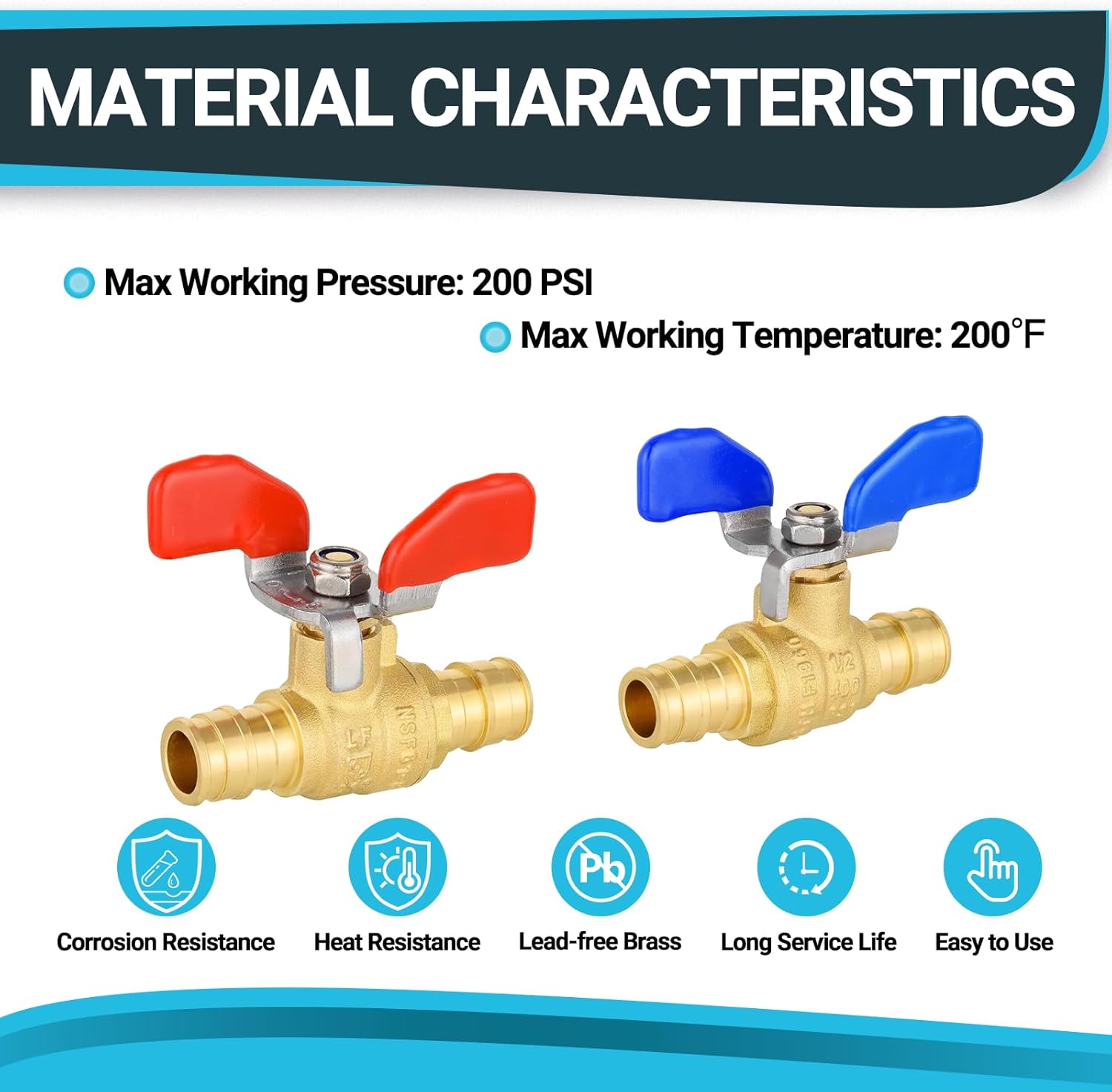 (Pack of 4) Seelink 3/4 Inch PEX-A Expansion Ball Valve with Butterfly Level, Brass Shut Off Valve for Pex-A Pipe Connection, ASTM F1960, Red&Blue(VALVE334-B-4Pack)