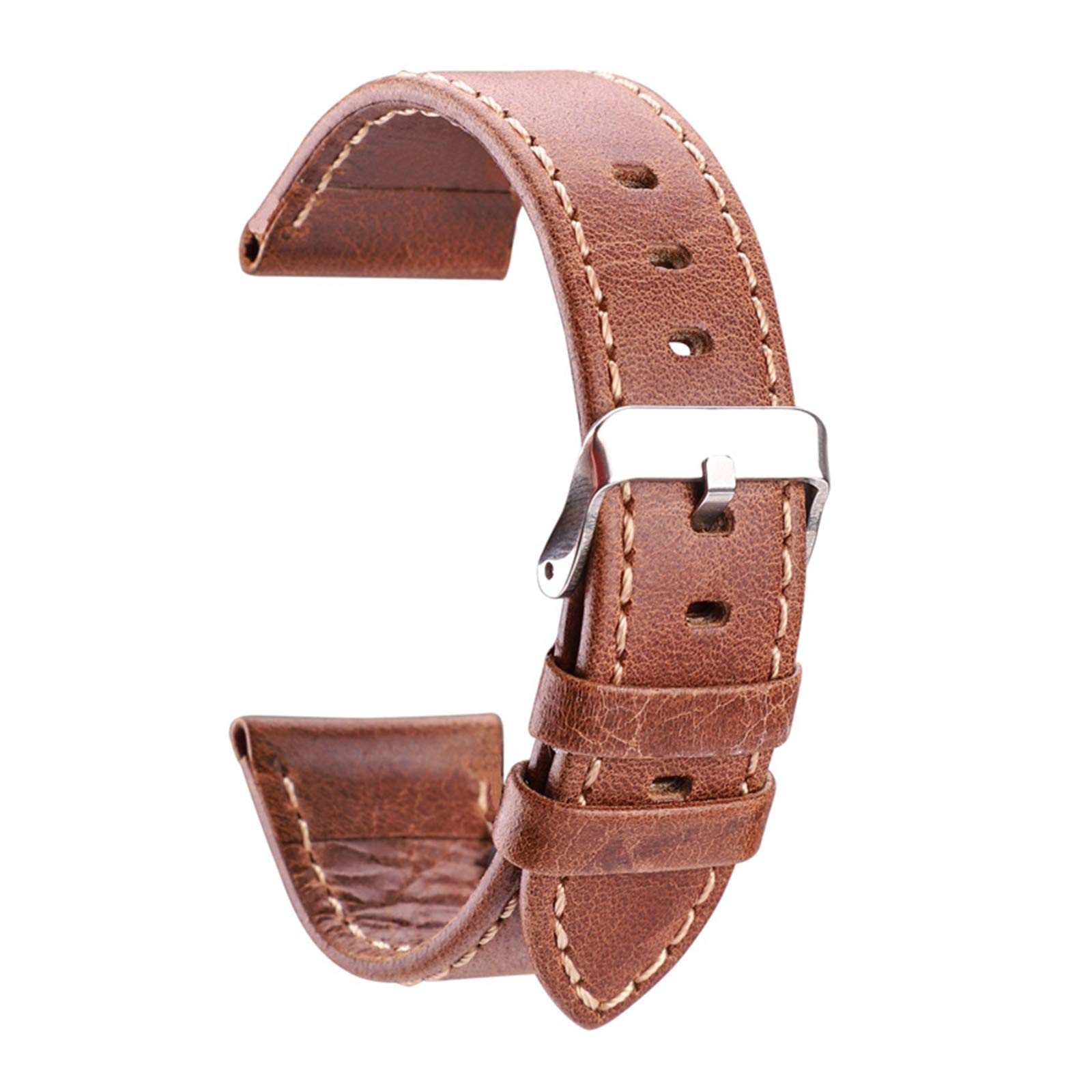 MWxpoSediR Universal Strap,22mm/24mm Women Men Soft Cowhide Watchband Hand-Sewn Simple Retro Watch Strap with Pin Buckle with Installation Tools(Brown,24mm)