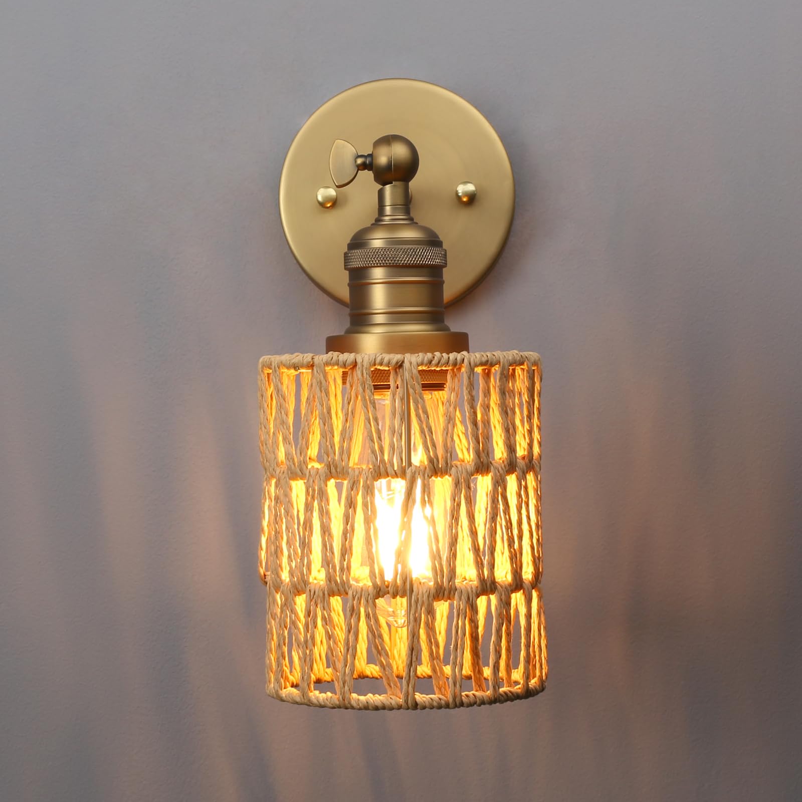 Yosoan Vintage Boho Wall Lights, Rattan Wall Sconces Lighting Bedroom Living Room Kitchen Entryway (Antique) - Image 4