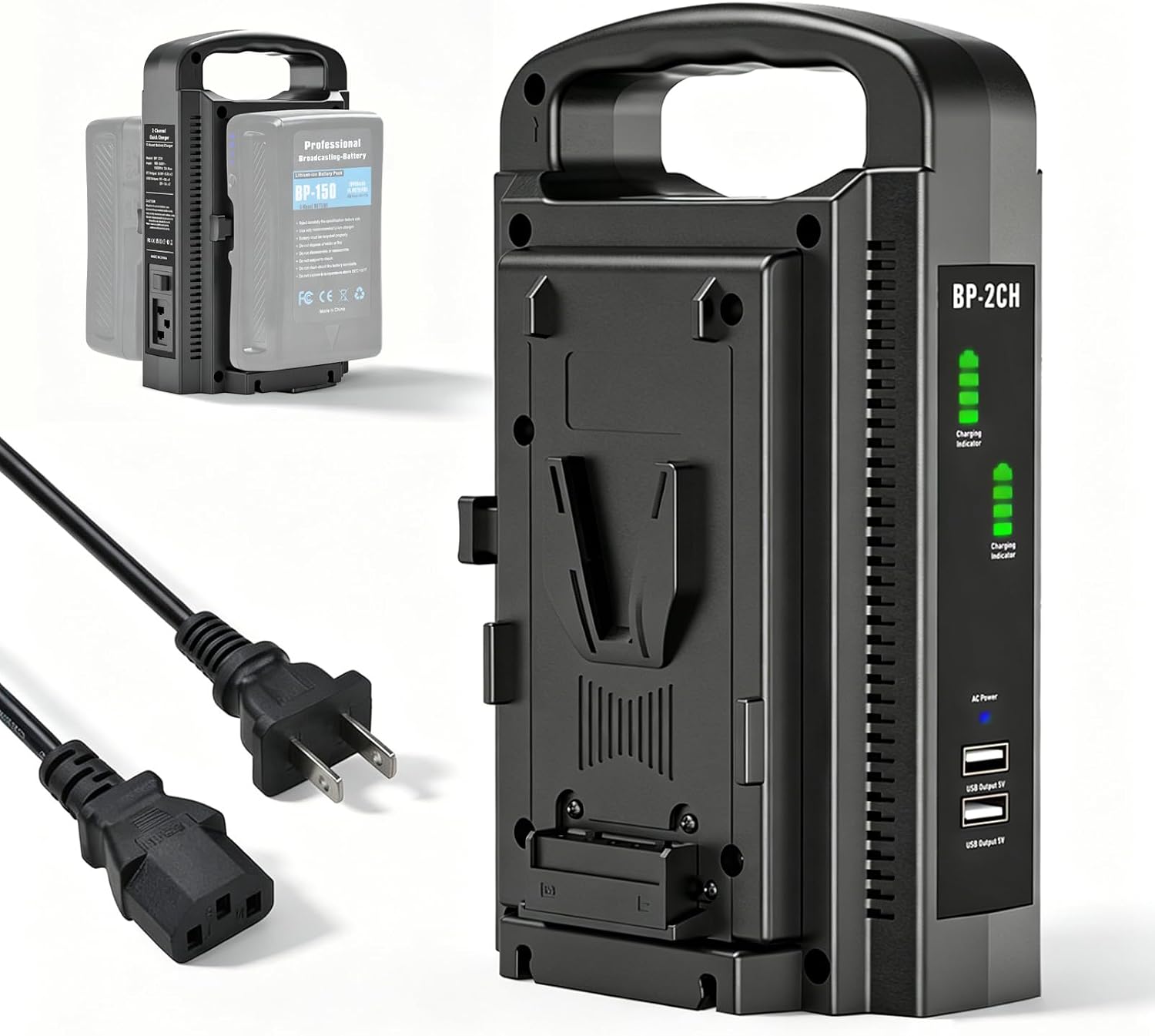 V-Mount Battery Charger/V Lock Battery Fast Charger, Dual Channel V-Mount/V Lock Battery Charger BP-2CH - Compatible with 14.4V/14.8V V-Mount & V-Lock Batteries (Battery Not Included)