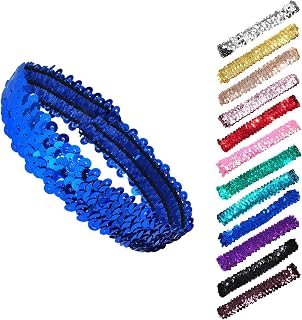 Mandala Crafts Assorted Sequins & Sparkle Headbands - 12 Elastic Glitter Bands for Women & Girls - Disco Accessories