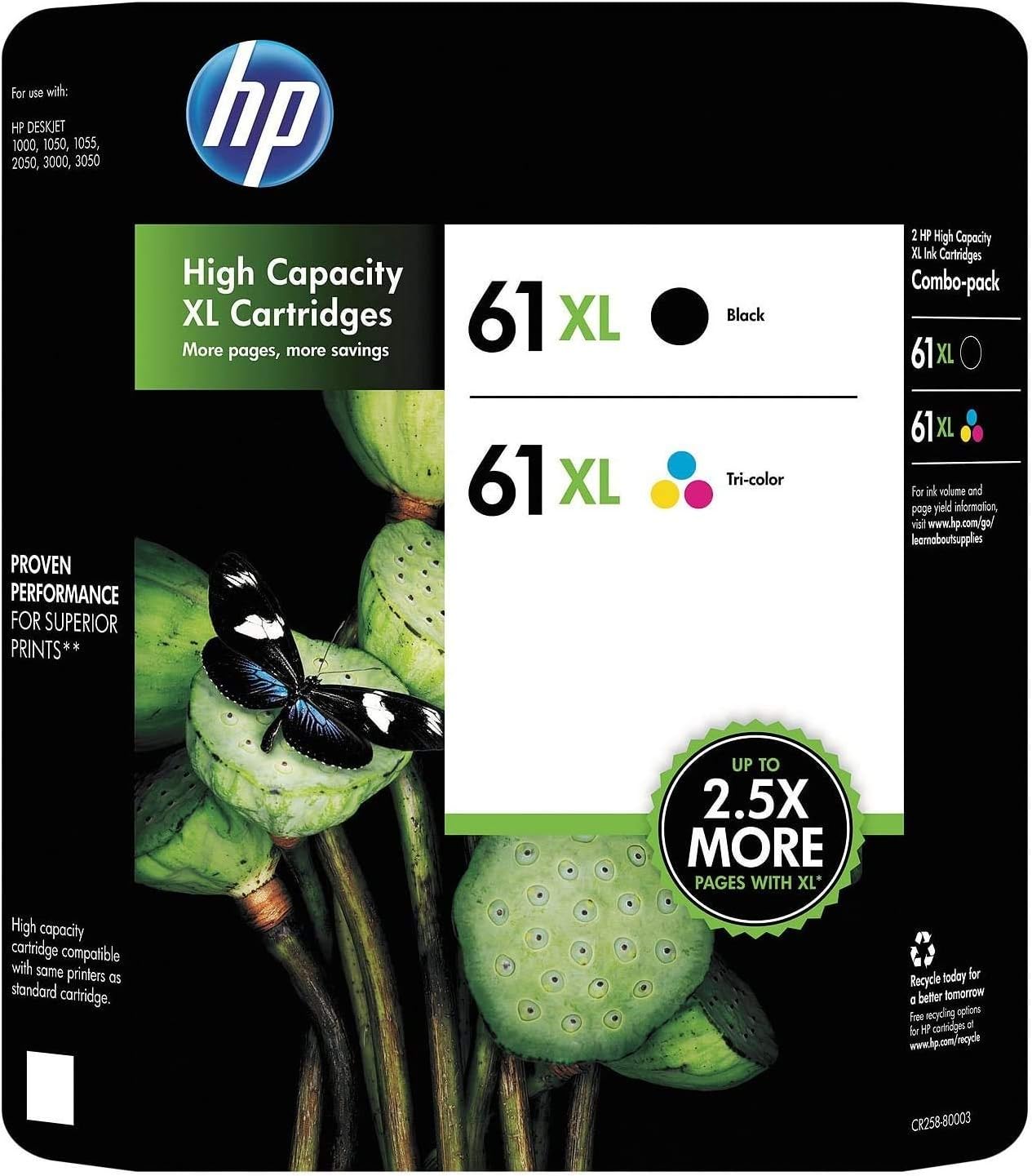 HP 61XL High Yield Original Ink Cartridge, Black/Tri-Color, Combo Pack, 480 Page Yield