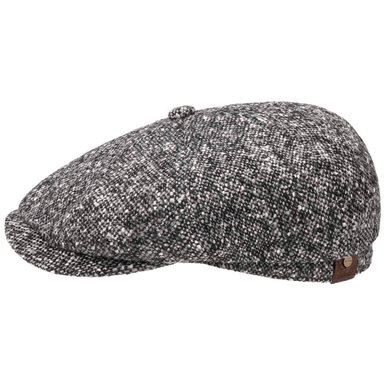 Stetson Hatteras Donegal Peaked Cap for Ladies/Men - Made in the EU - Made from 100% Virgin Wool - 100% Cotton Lining - Color Variety - Flat Cap for Autumn/Winter Black